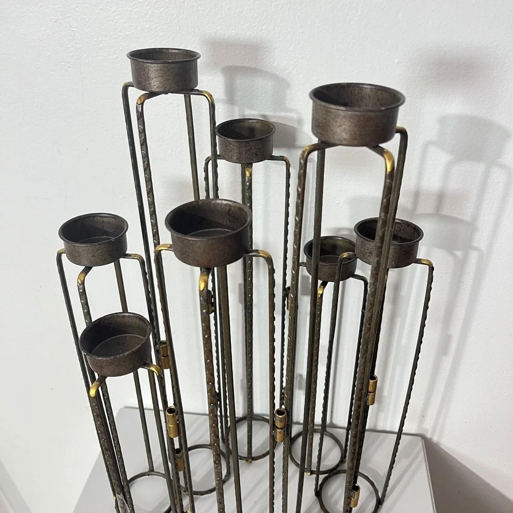Ascencio Hinged Candle‎ Holders Home Decor Bronze Brutalist Metal Tiered 8-Cup